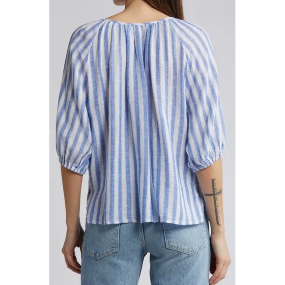 Rails Kristie Stripe Linen Blend Shirt Women's Size Large Balloon Sleeve Blouse - Picture 4 of 15